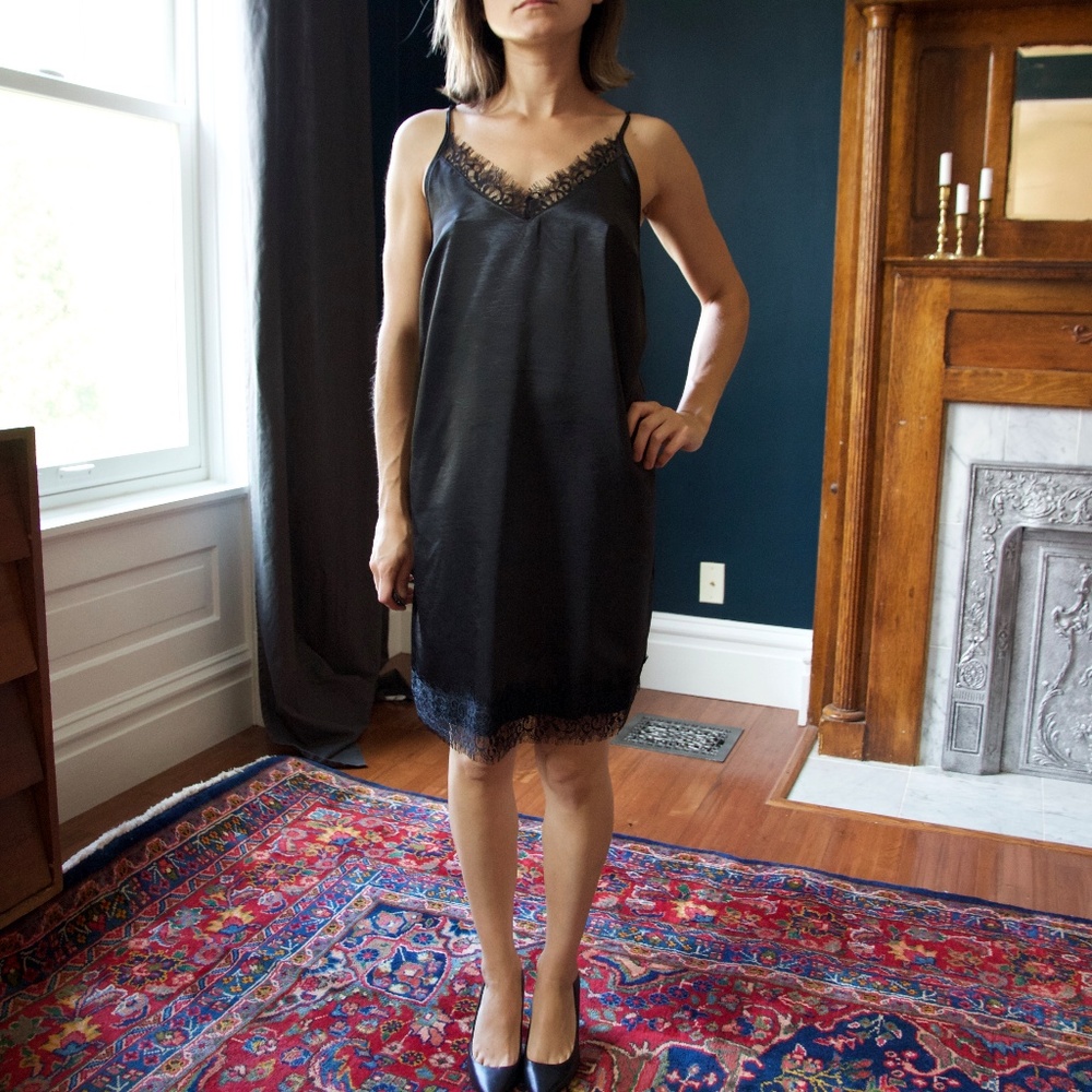 ASOS Little Black Lace Trim Slip Dress